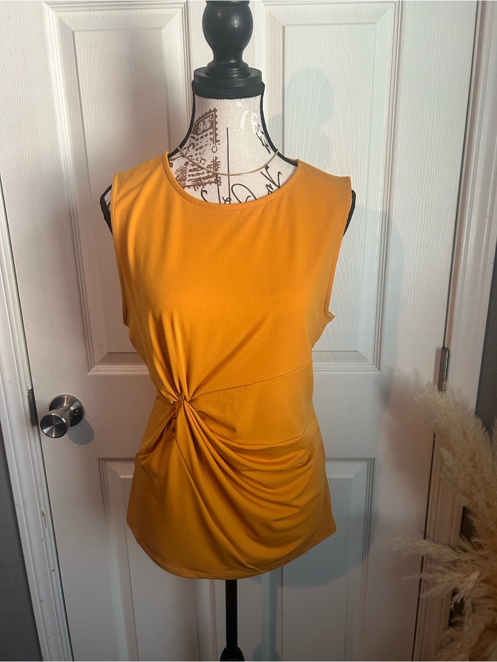 Mustard Twist-Front Sleeveless Top